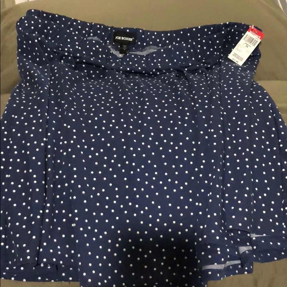 Blue and white polka dot skater skirt
